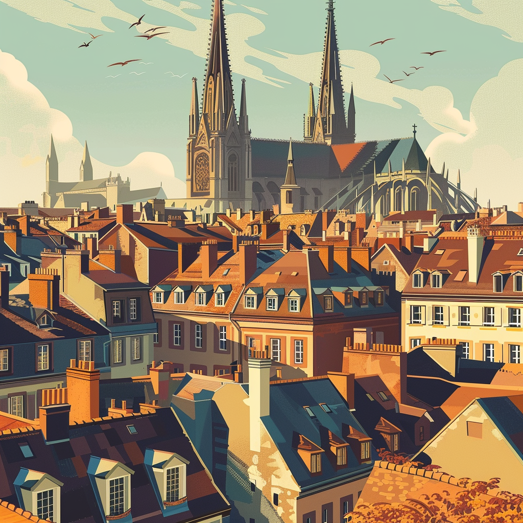 Affiche vintage Strasbourg cathédrale et les vieux toits 