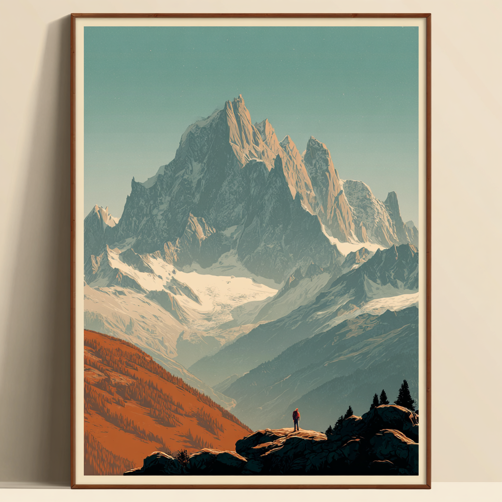 Affiche vintage montagne bord de falaise 