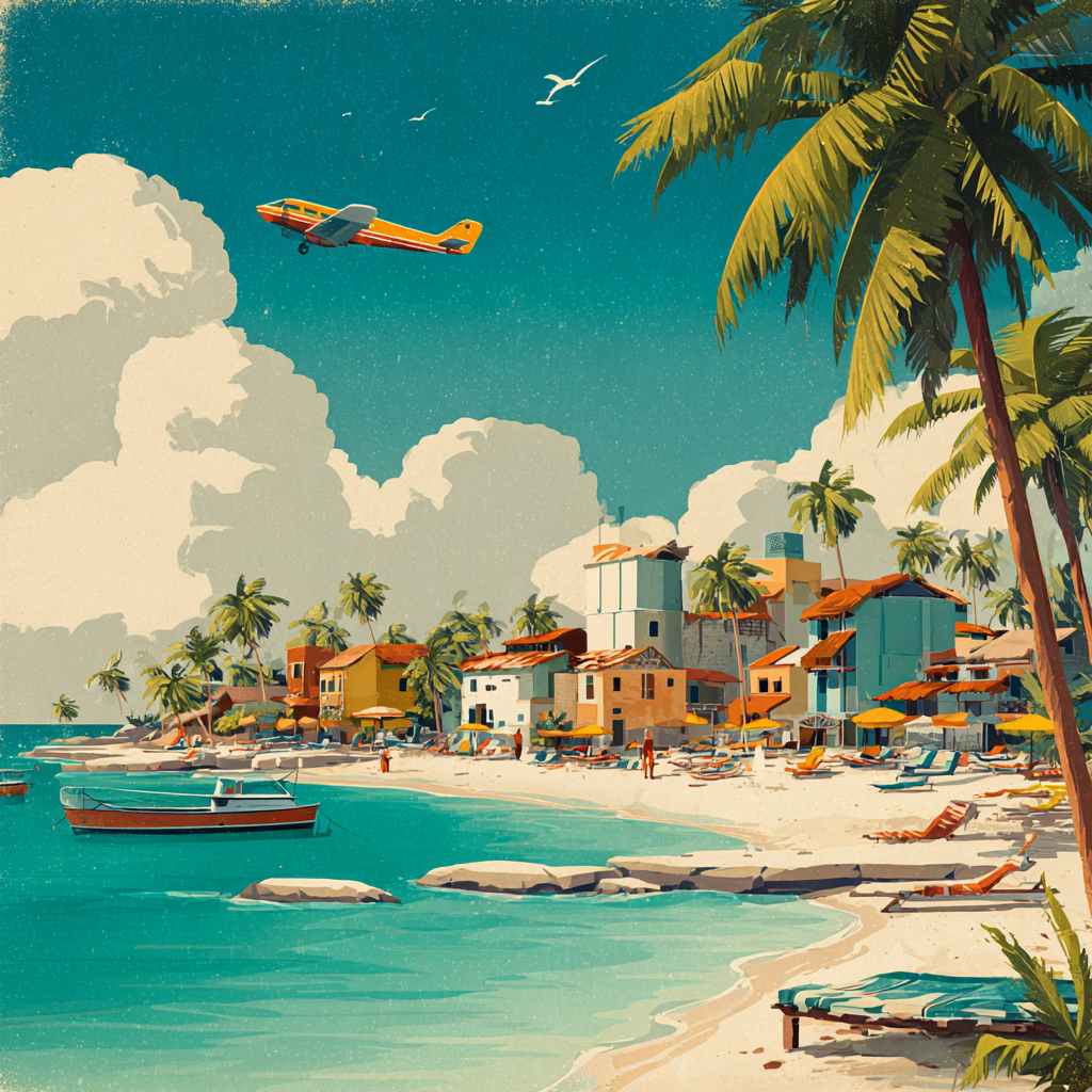 Affiche vintage tourisme ville bord de mer 