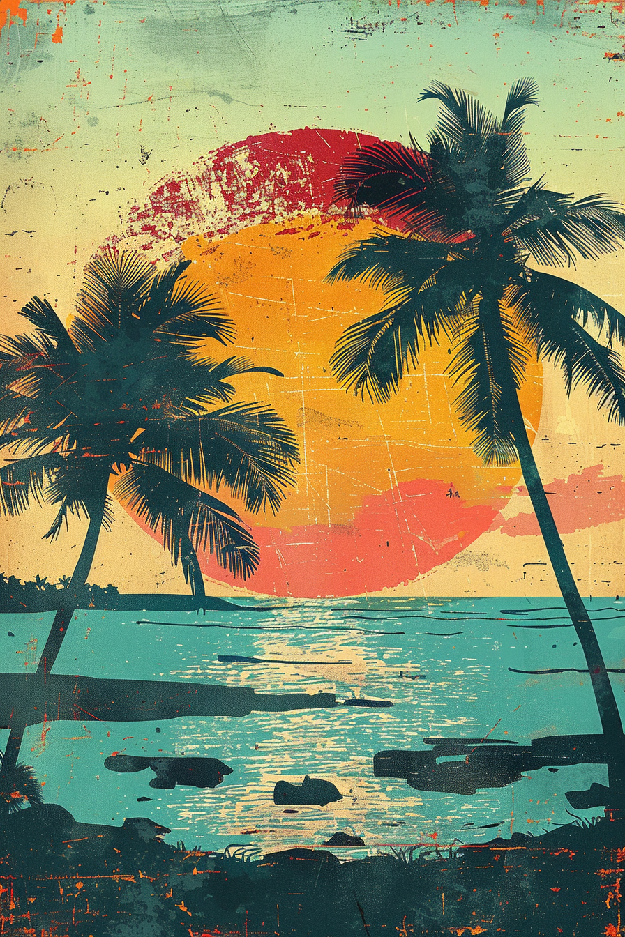 affiche tropical retro, palmier