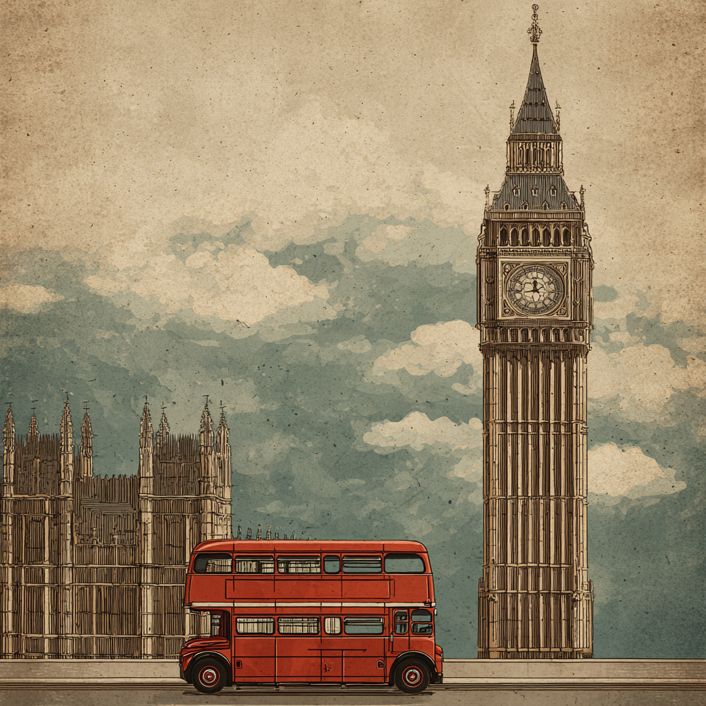 London vintage poster Red Bus 