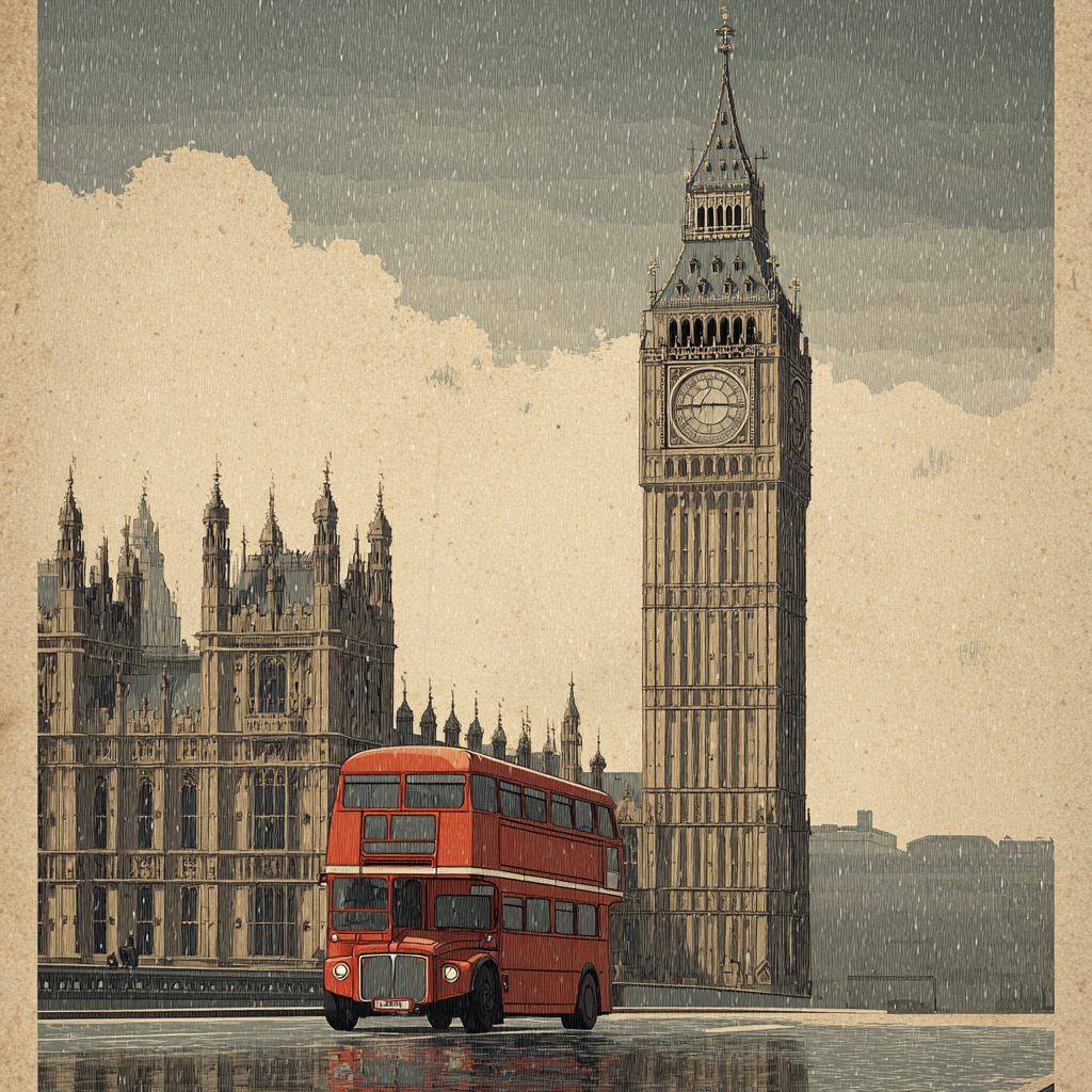 Poster vintage London Big Ben Tower