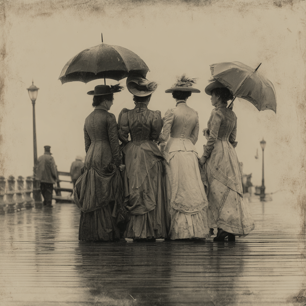 Photo historique de 4 femmes tenant un parapluie