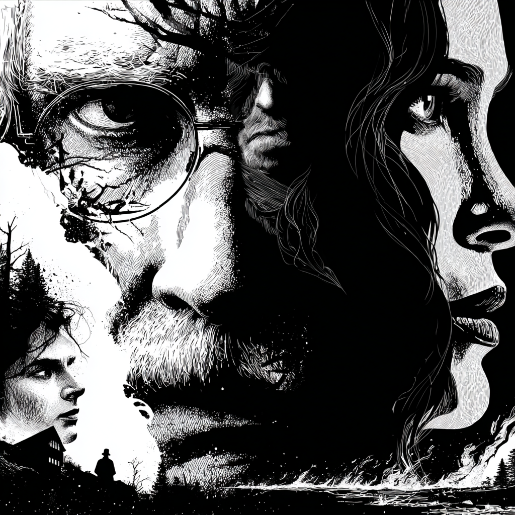 Portrait intense en noir et blanc style affiche de film noir culte