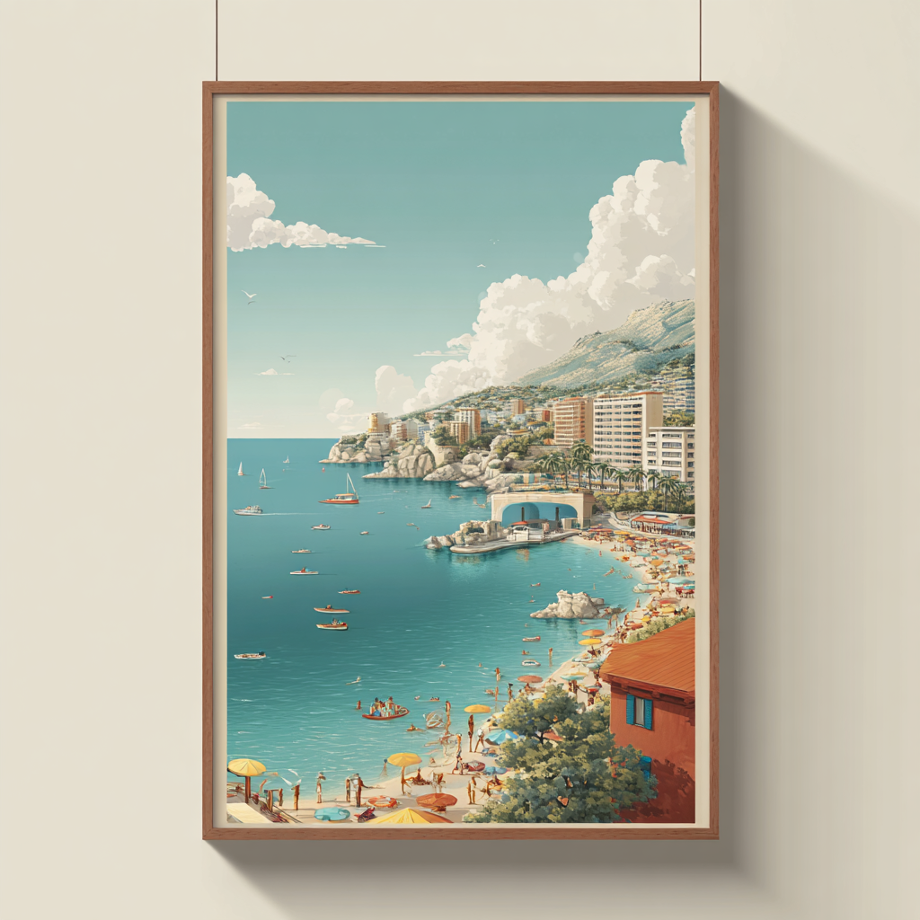 Poster côte d'Azure plage et bateau