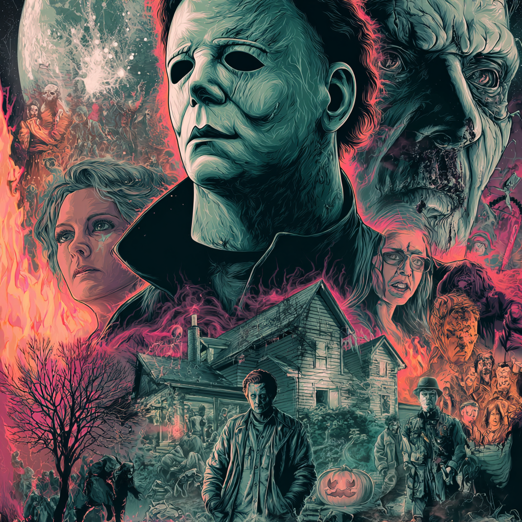 Affiche film d’horreur culte masque tueur style halloween