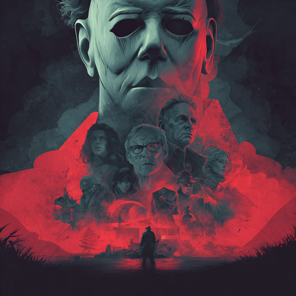 Affiche film d’horreur culte style halloween rouge et noir