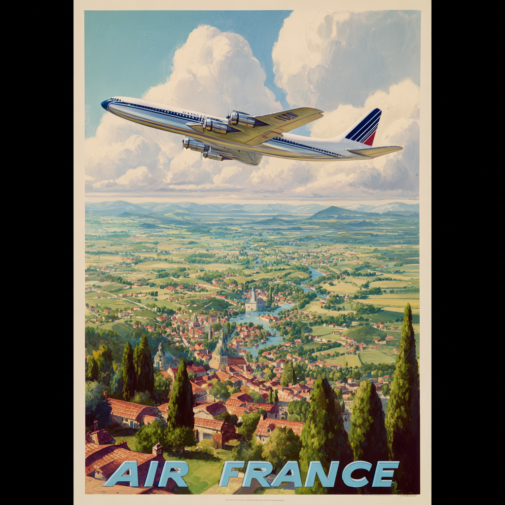Affiche vintage air france avion retro paysage europe